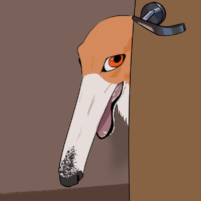 drawover of a picture of a borzoi peeking through the door