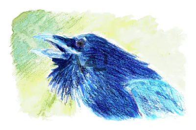 traditional painting of a raven